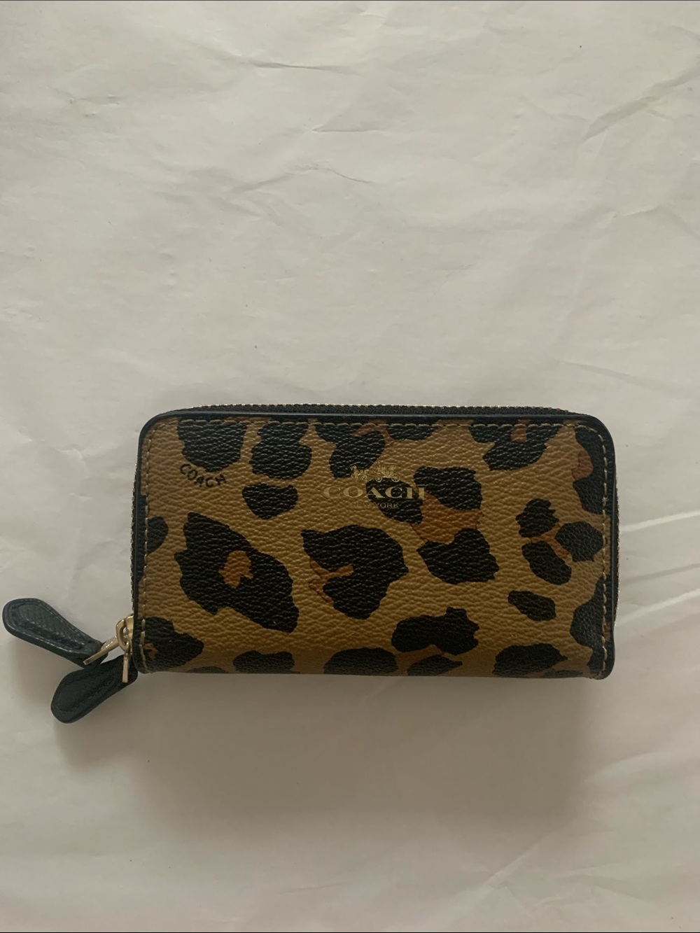 Coach Leopard Print Zip-Around Wallet in Brown and Black